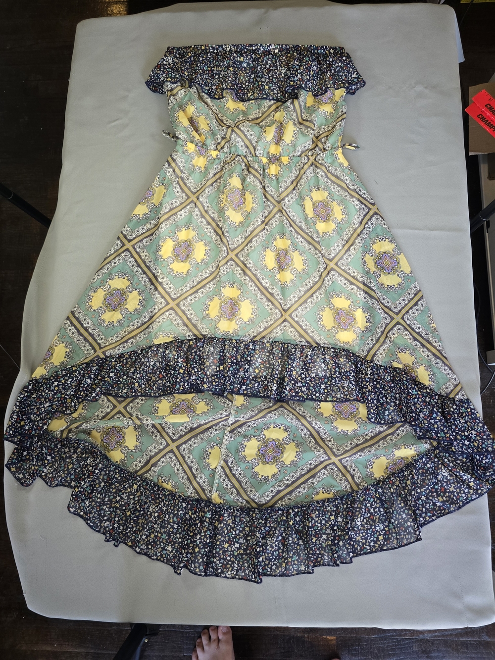 Rue21 Yellow and Mint Strapless Ruffle Sundress